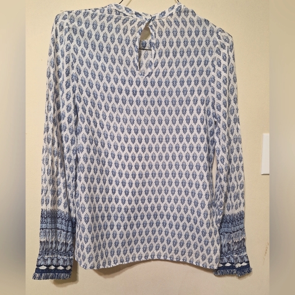 PAPAYA Women's Cotton western fringe sheer embroidered long-sleeved shirt blue - Picture 8 of 9